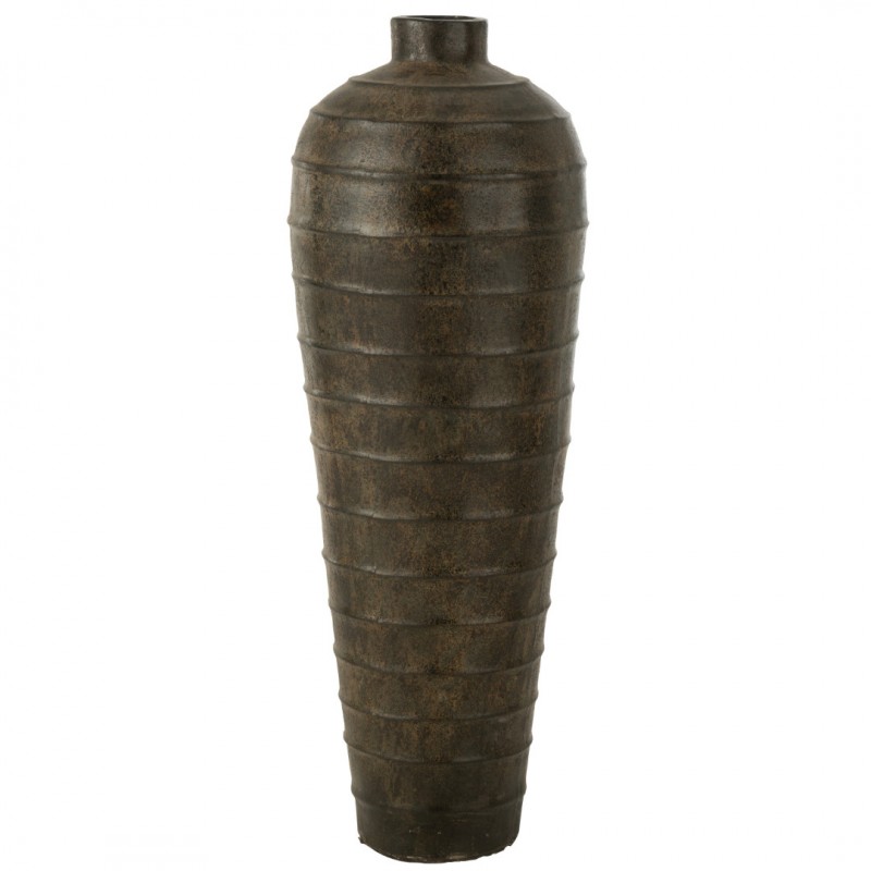 VASE STANDING CEMENT BROWN RIBBED 100